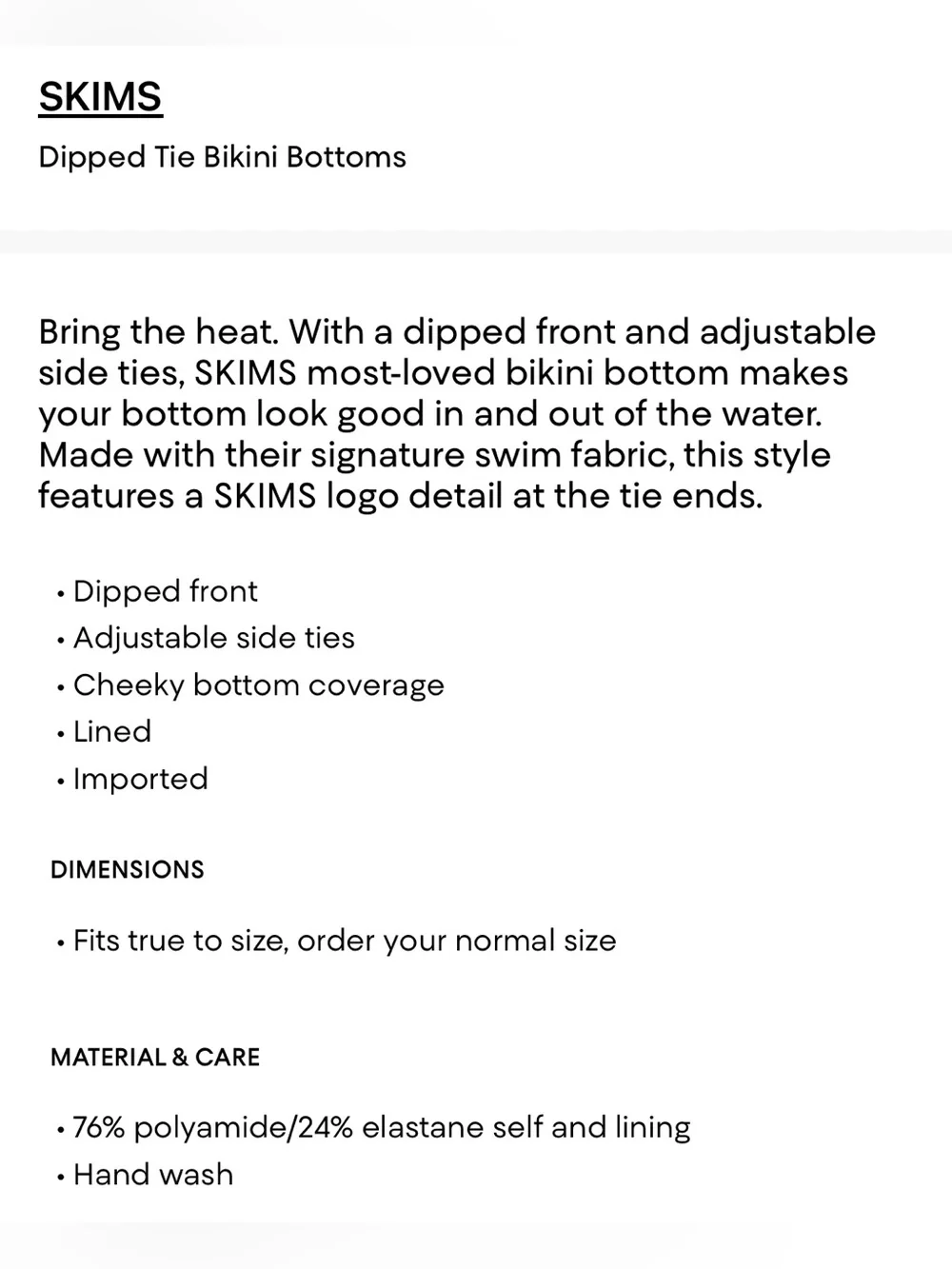 NWOT SKIMS Dipped Tie Bikini Bottoms